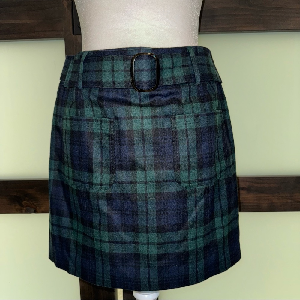 Sezane Gillie Skirt in Navy/Green Tartan NWT Size 14